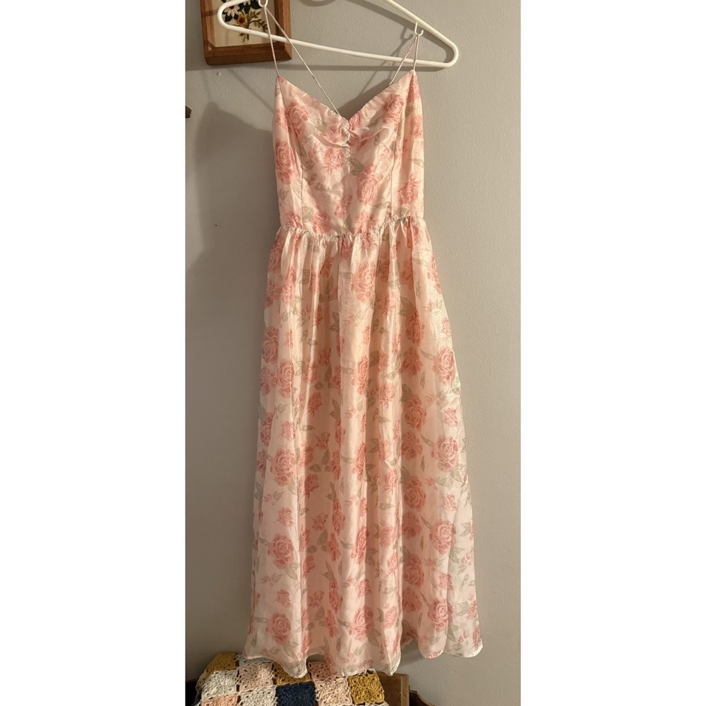 Storia Midi Dress‎ M Blush Pink Floral Tie Back Feminine Coquette Chic Wedding